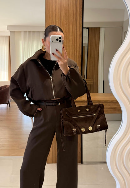 Bomber jacket with belted trouser co-ord set