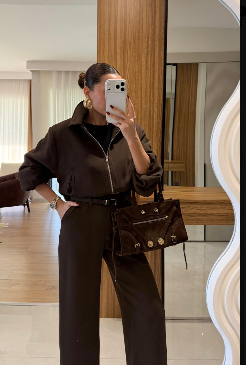 Bomber jacket with belted trouser co-ord set