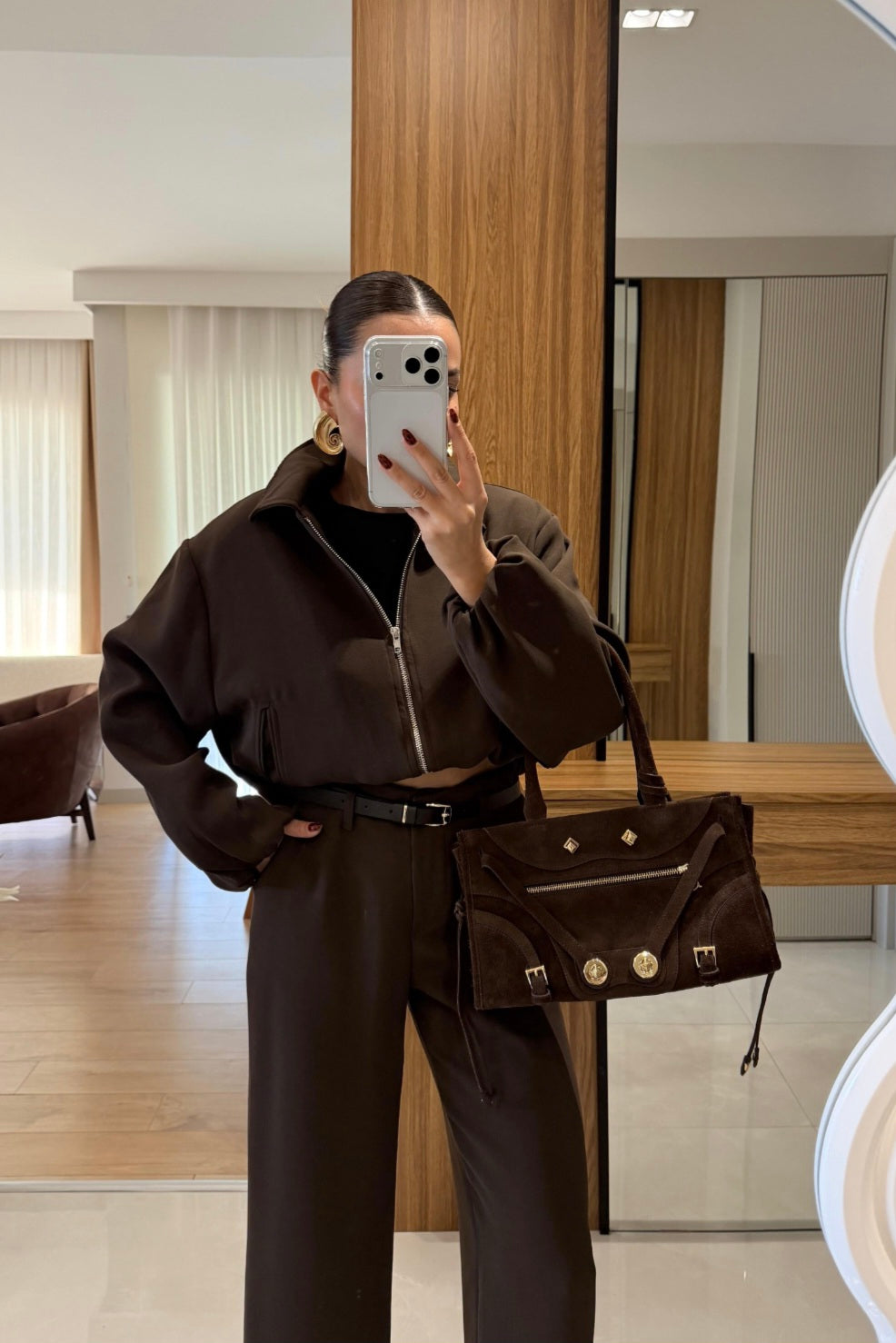Bomber jacket with belted trouser co-ord set