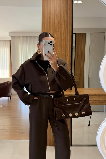 Bomber jacket with belted trouser co-ord set