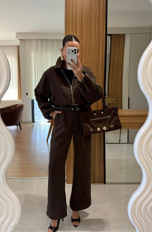 Bomber jacket with belted trouser co-ord set