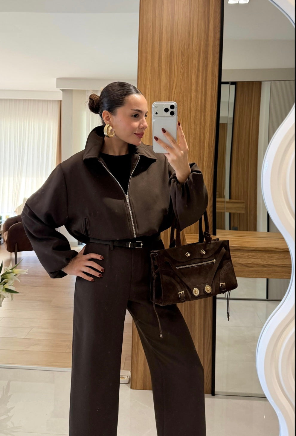 Bomber jacket with belted trouser co-ord set