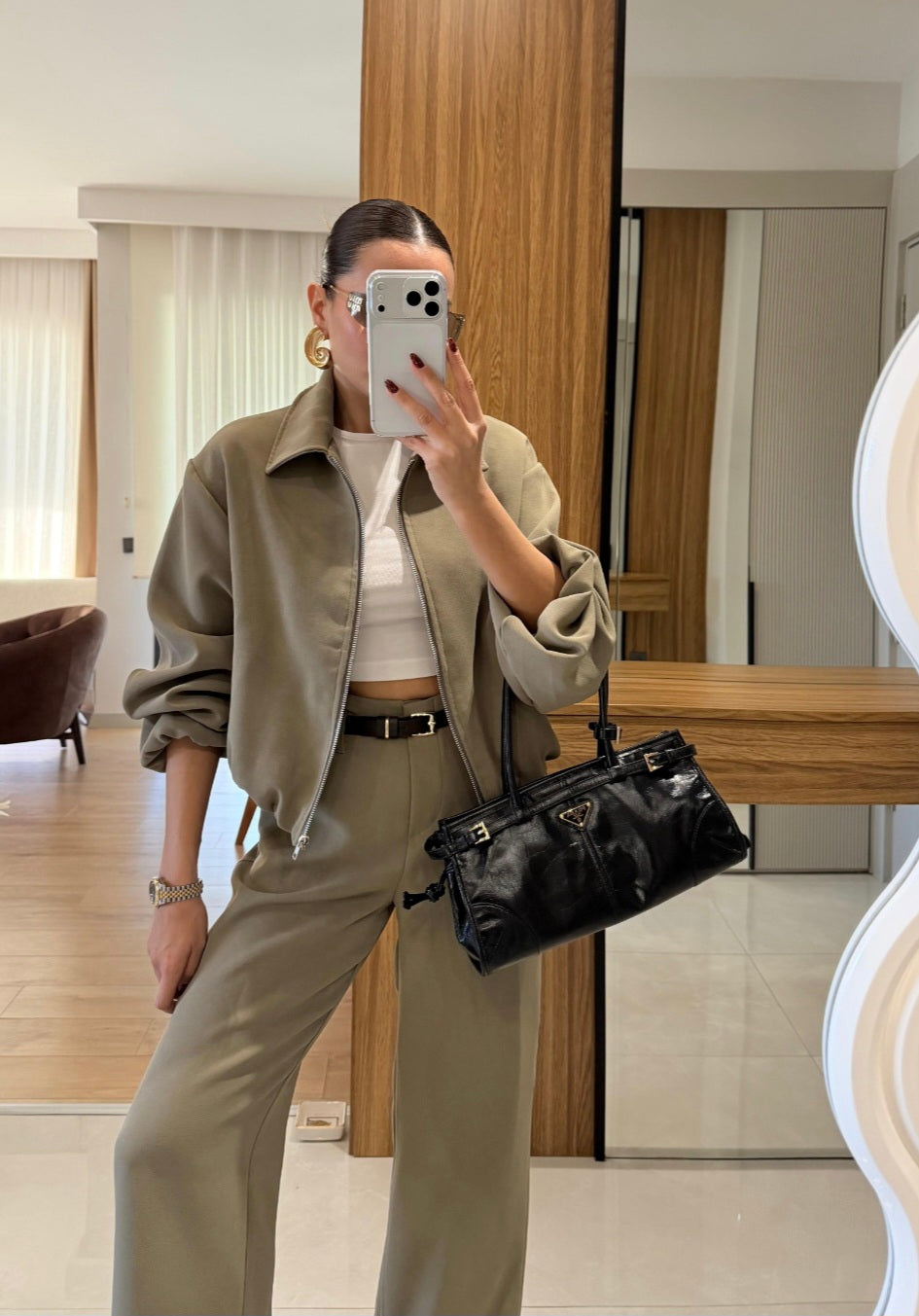 Bomber jacket with belted trouser co-ord set