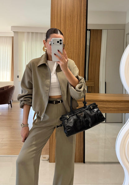Bomber jacket with belted trouser co-ord set
