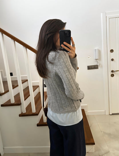 Grey knitwear with shirt details