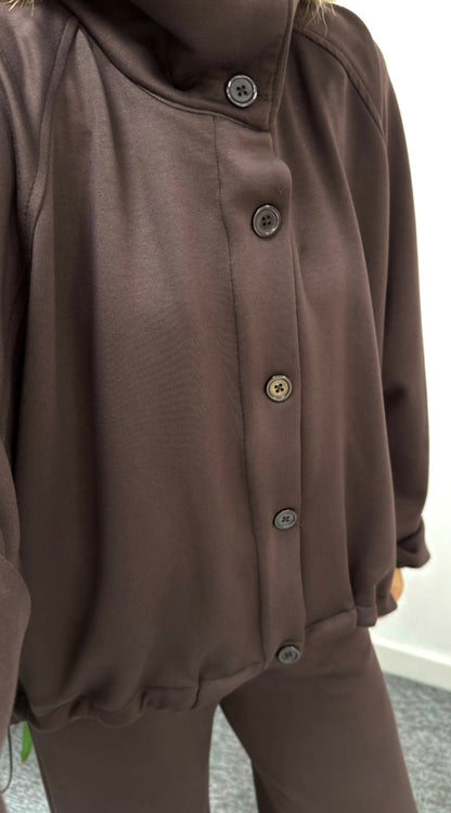 Oversized jacket with waistband straight leg trouser oysho fabric set - brown