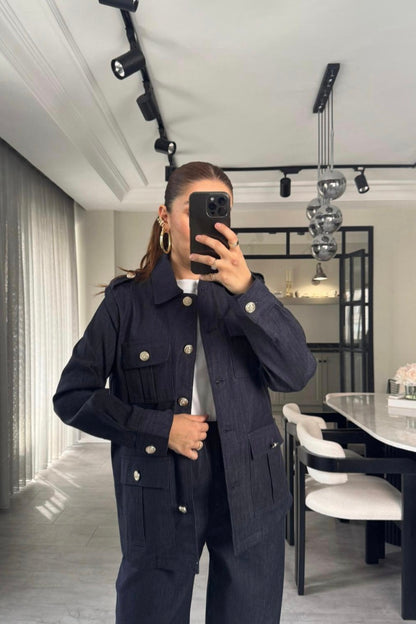 Belted double Pocket jeans suit