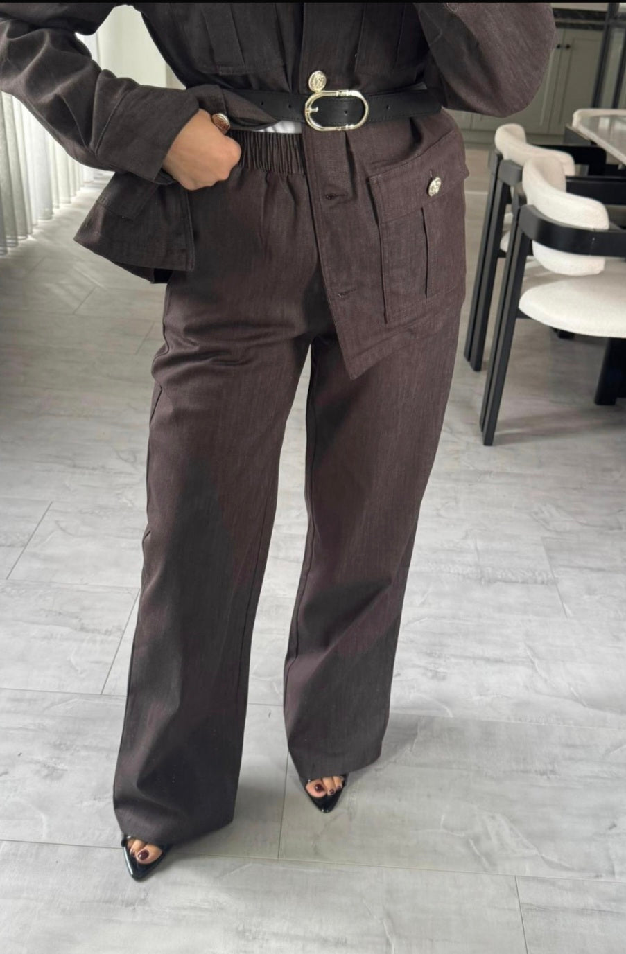 Belted double Pocket jeans suit