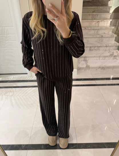 Coffee Stone oysho fabric Embellished Sweatshirt and Pants Set