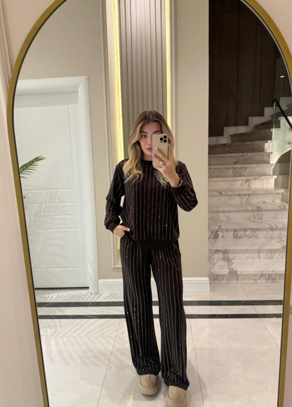 Coffee Stone oysho fabric Embellished Sweatshirt and Pants Set
