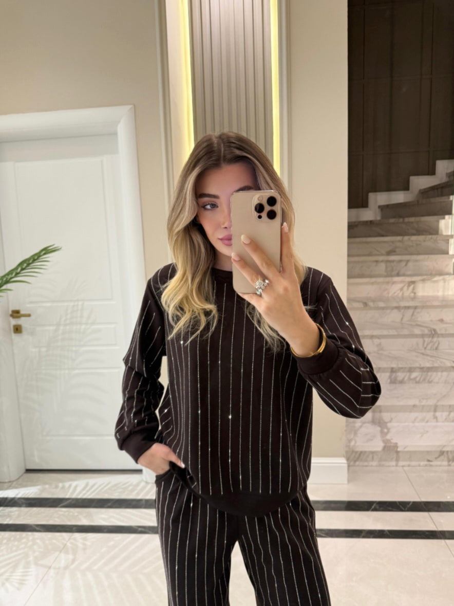 Coffee Stone oysho fabric Embellished Sweatshirt and Pants Set