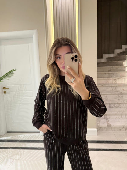 Coffee Stone oysho fabric Embellished Sweatshirt and Pants Set