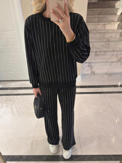 Black Stone oysho fabric Embellished Sweatshirt and Pants Set