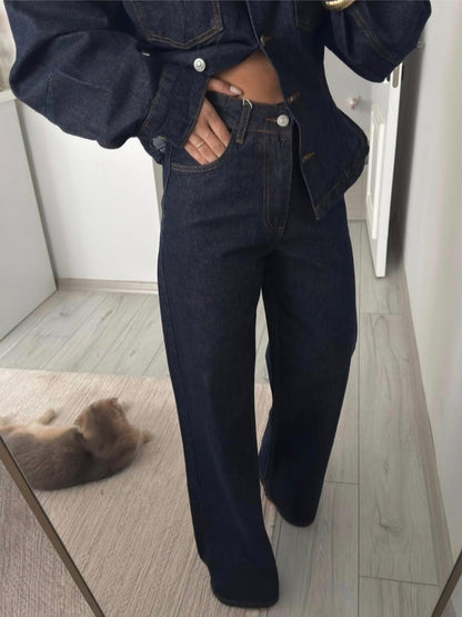 Belted jeans jacket ,straight leg trouser co-ord set