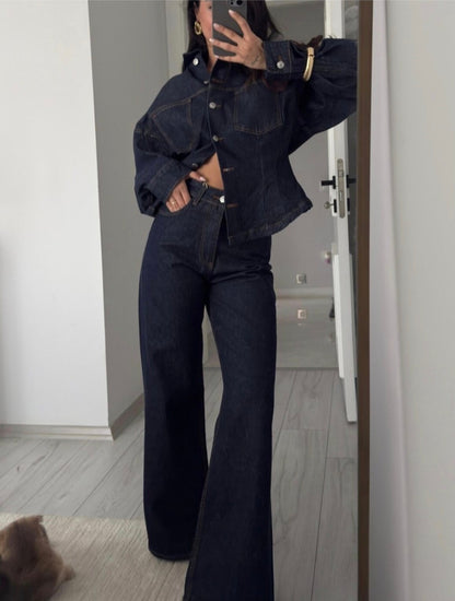 Belted jeans jacket ,straight leg trouser co-ord set