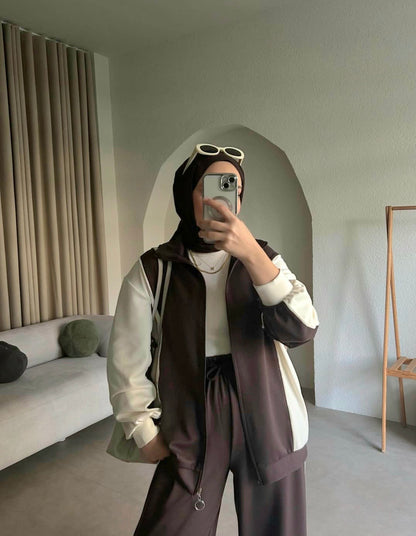 Contrast Oysho fabric tracksuit- brown