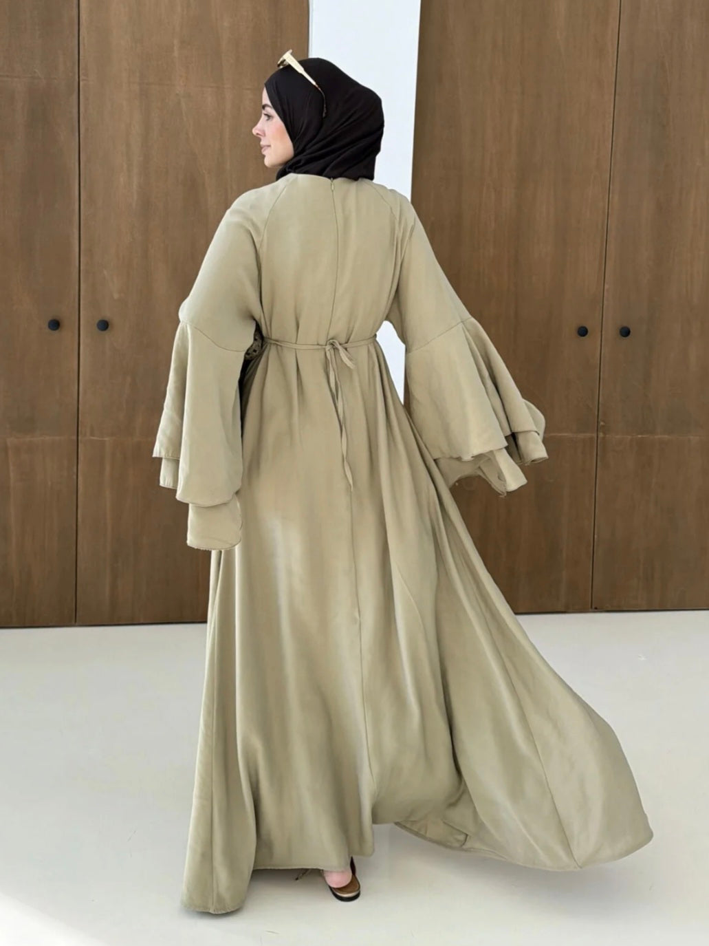 Layered sleeve maxi belted dress ( unlined )