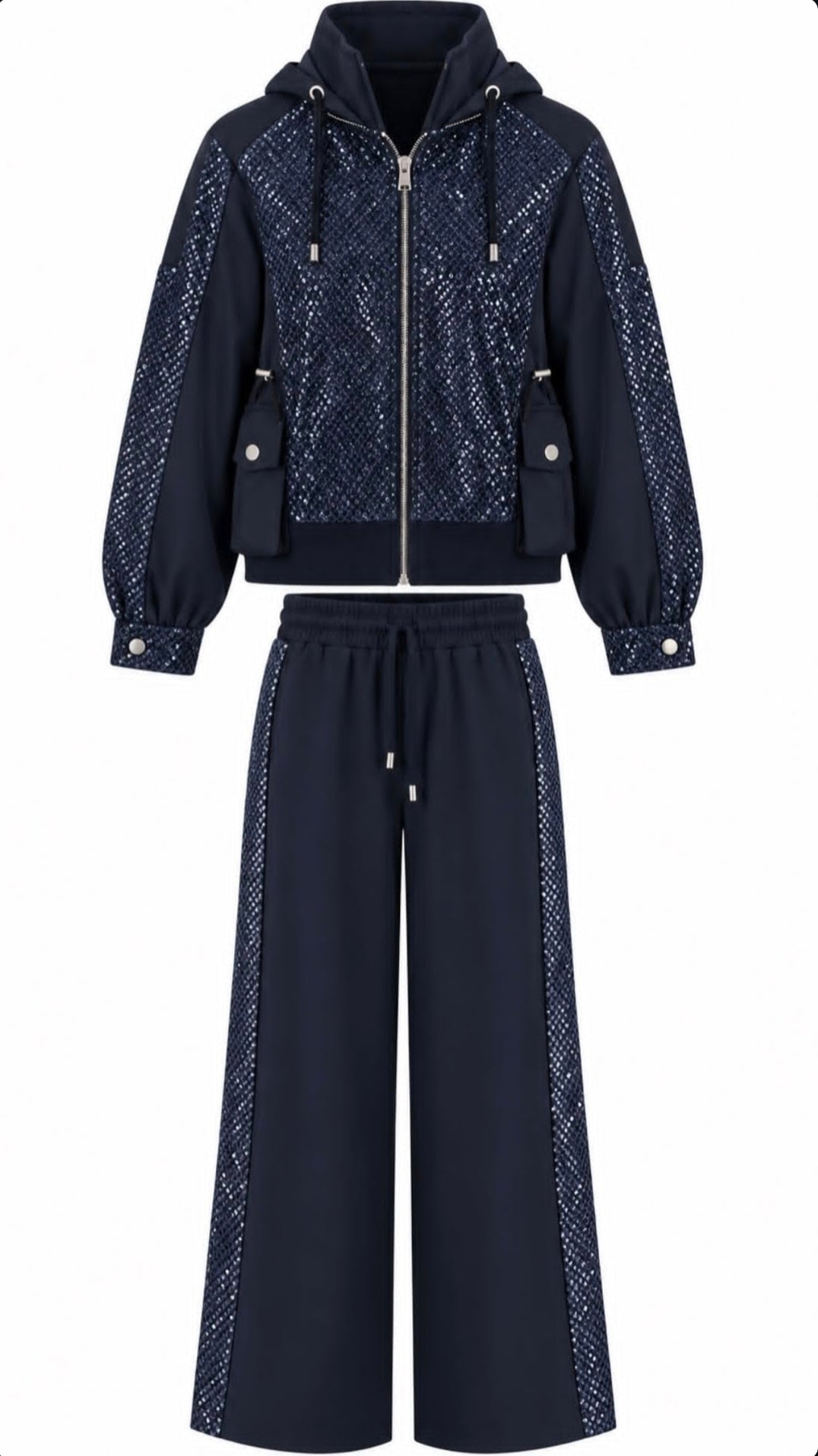 Roast Sequin Detail Premium Two-Piece Set - navy blue