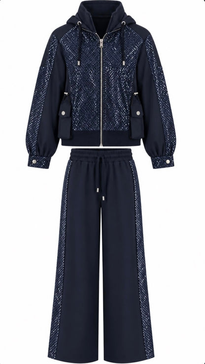 Roast Sequin Detail Premium Two-Piece Set - navy blue