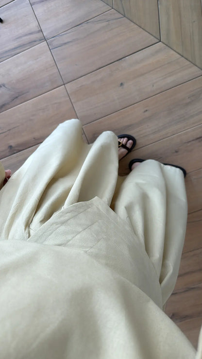 Wide sleeve blouse, Wide-leg trouser with Asymmetric attached Linen Suit