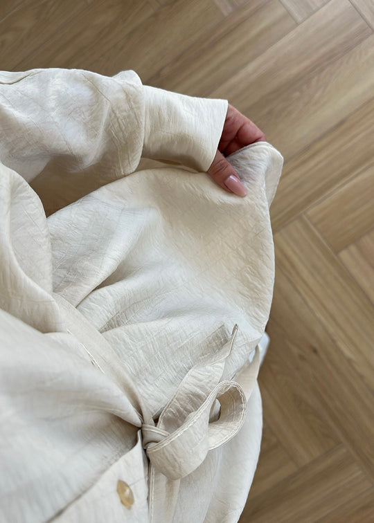 Oversized shirt with belt, waistband straight leg trouser co-ord set - beige