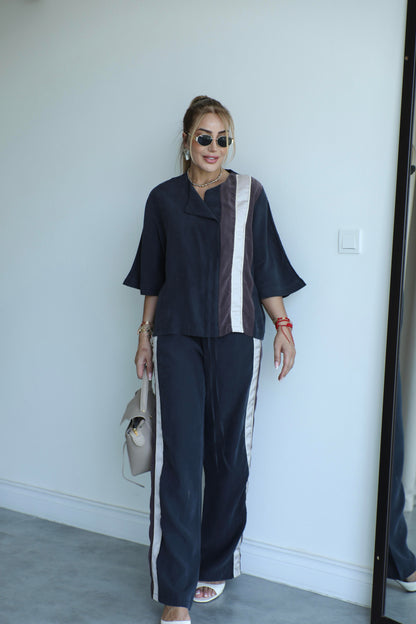 Vollida black Adjustable Drawstring Colorblock Set