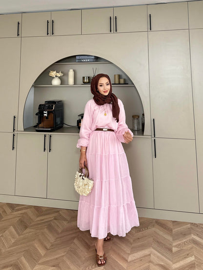 Balloon Sleeve Blouse paired with a maxi skirt - Pink