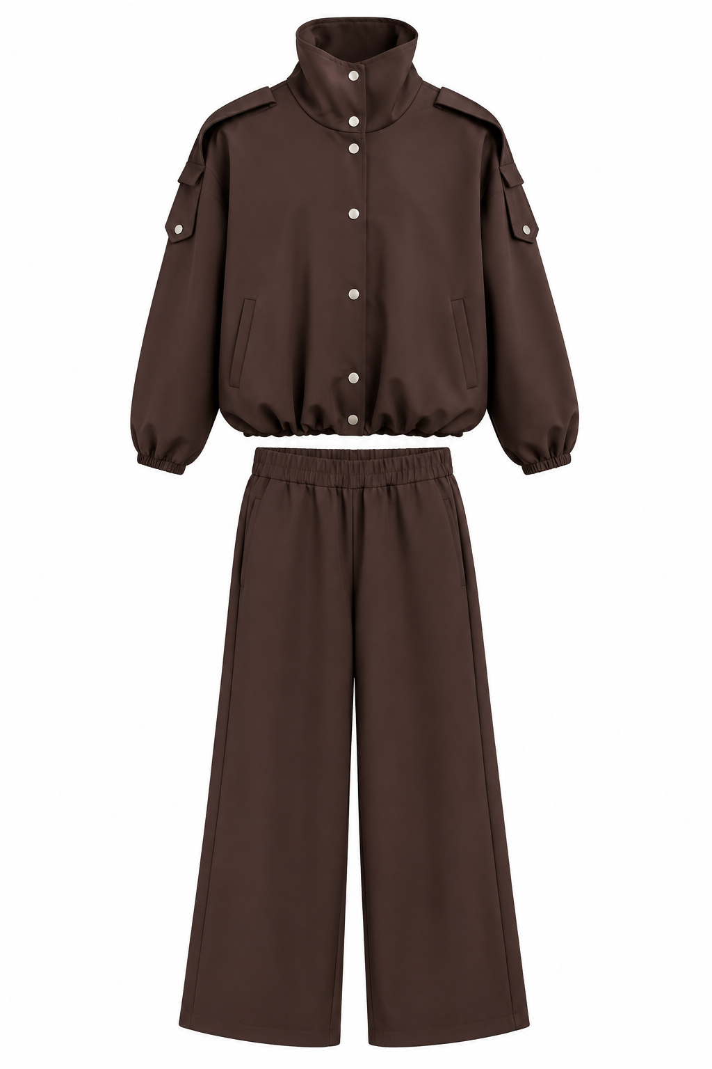 Bomber Suit with Epaulets and Stand-Up Collar - brown