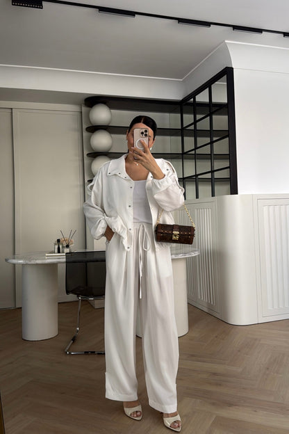 Tencel Bomber Jacket and Pants Set with Epaulets