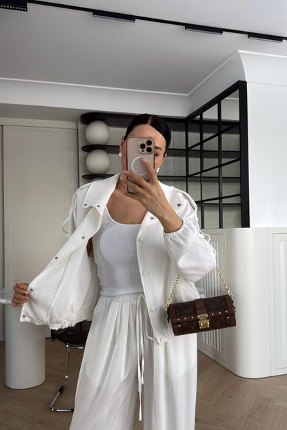 Tencel Bomber Jacket and Pants Set with Epaulets