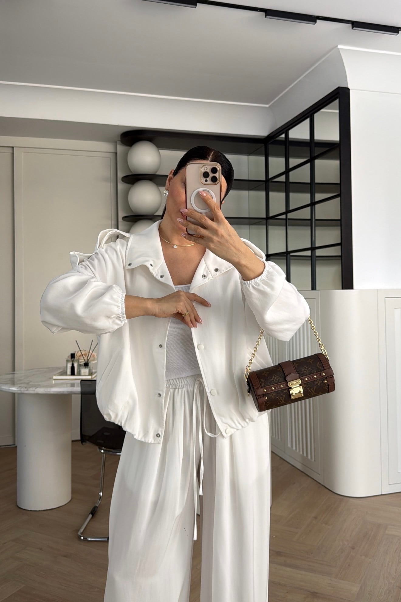 Tencel Bomber Jacket and Pants Set with Epaulets