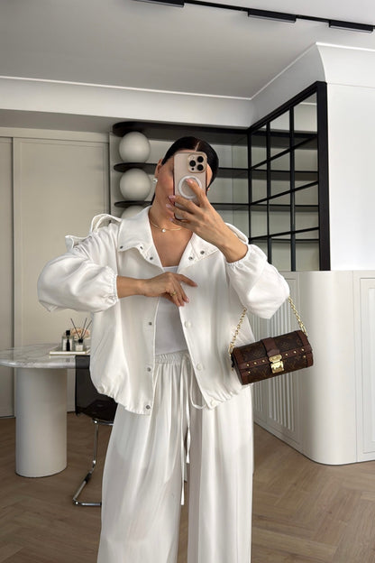 Tencel Bomber Jacket and Pants Set with Epaulets