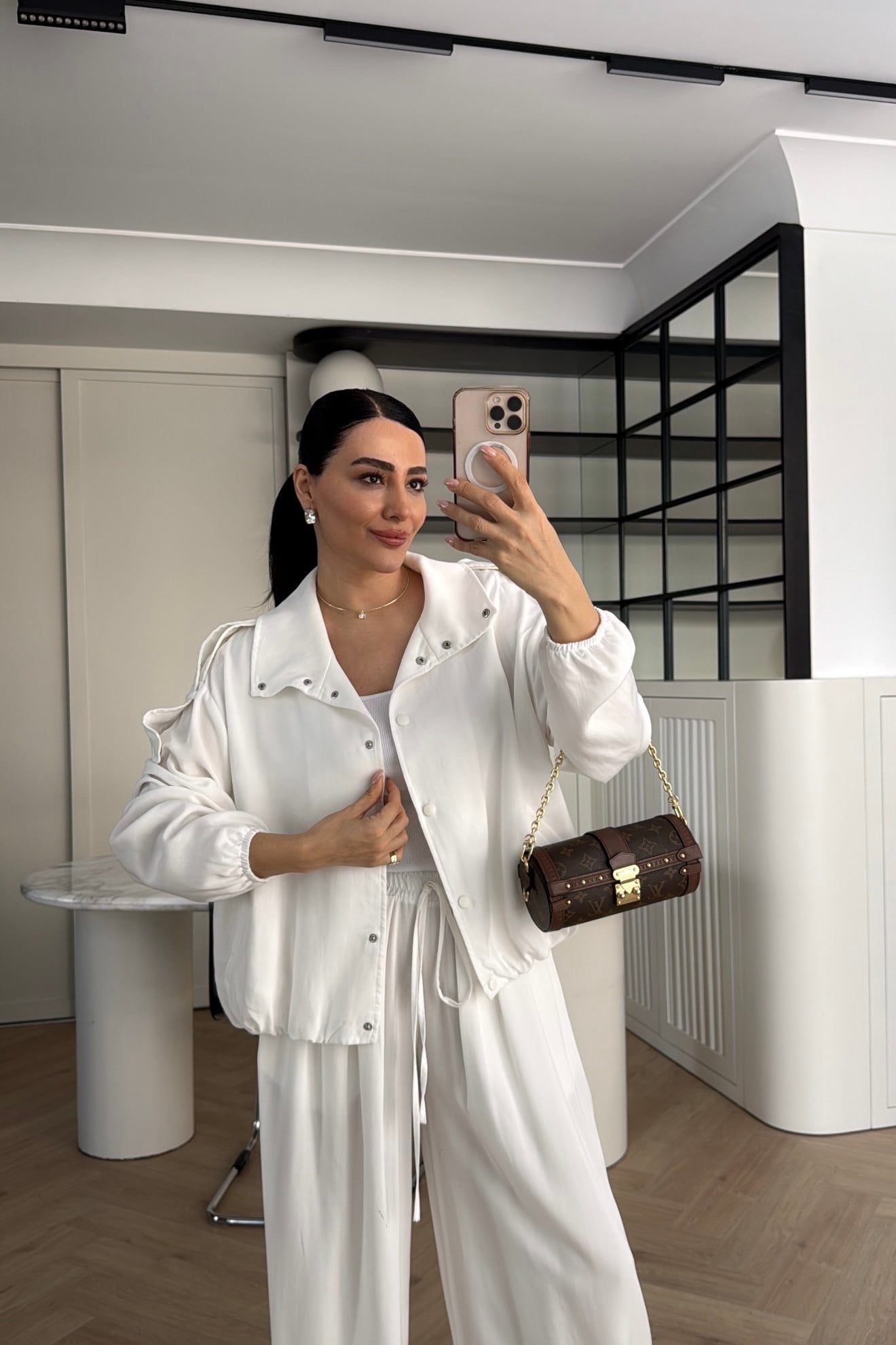 Tencel Bomber Jacket and Pants Set with Epaulets