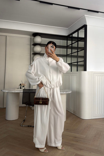 Tencel Bomber Jacket and Pants Set with Epaulets