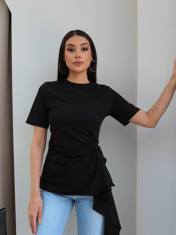 Asymmetrical Draped T-shirt - black
