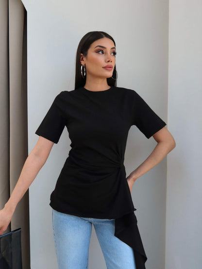 Asymmetrical Draped T-shirt - black