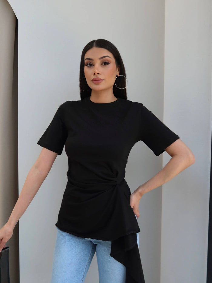 Asymmetrical Draped T-shirt - black