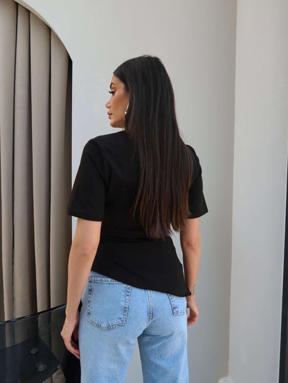 Asymmetrical Draped T-shirt - black
