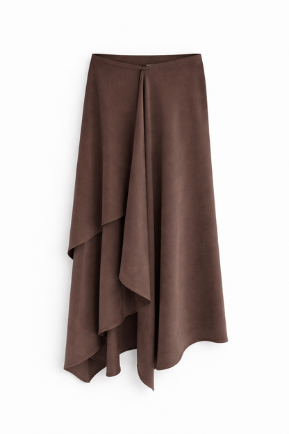 Zara model Loose-fitting top with crew neck  ,Flowing mid-waist midi skirt with an asymmetric hem.