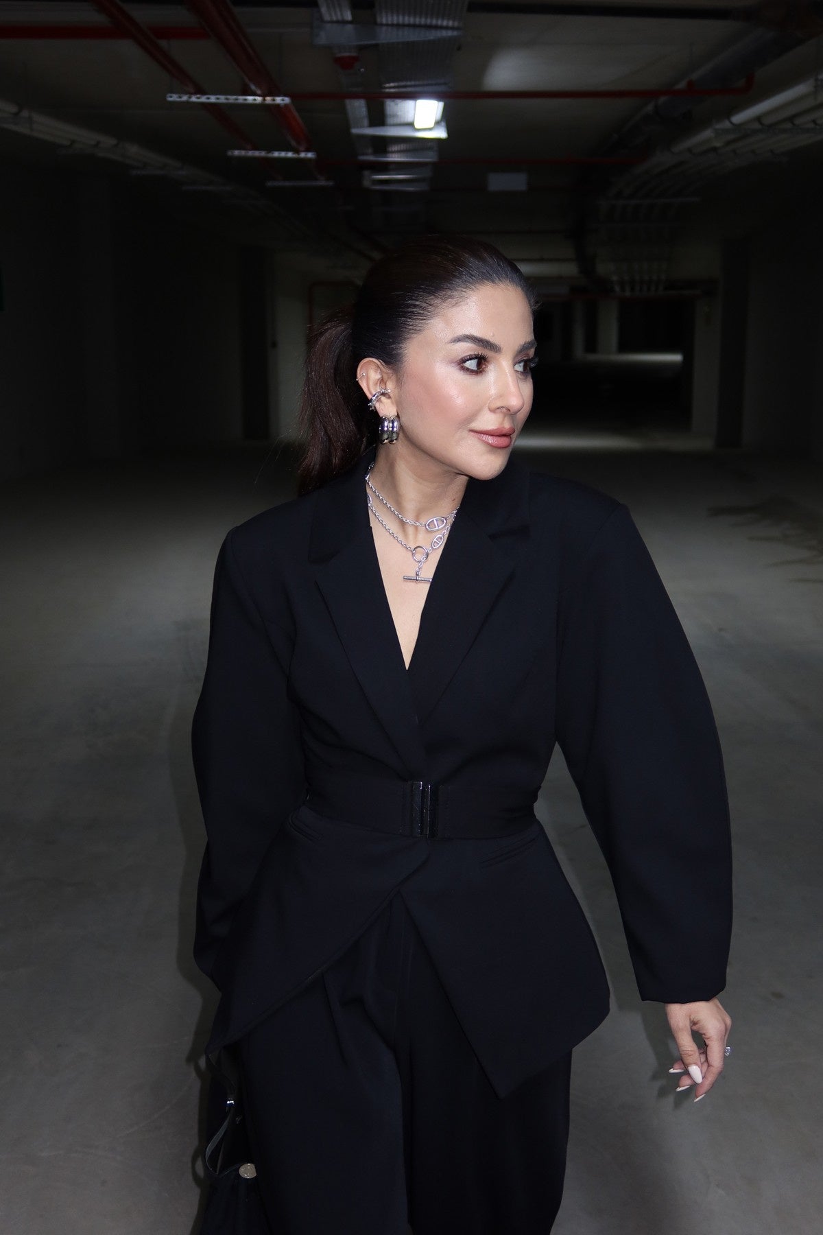 Black Double-Breasted blazer with Belt Detail