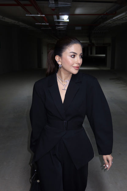 Black Double-Breasted blazer with Belt Detail
