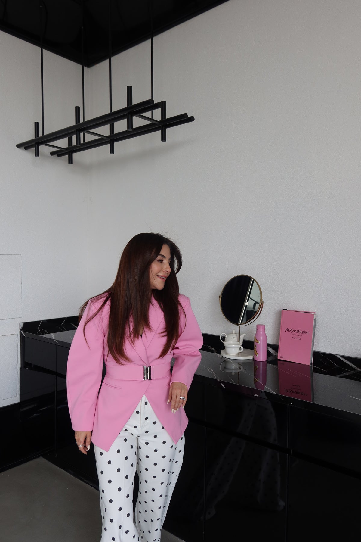 Pink Double-Breasted blazer with Belt Detail