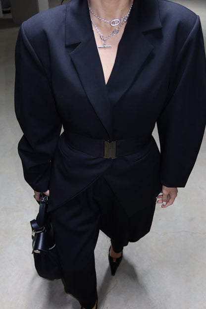Black Double-Breasted blazer with Belt Detail