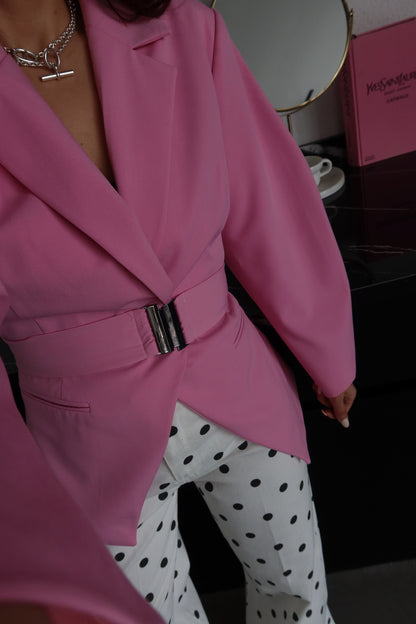 Pink Double-Breasted blazer with Belt Detail