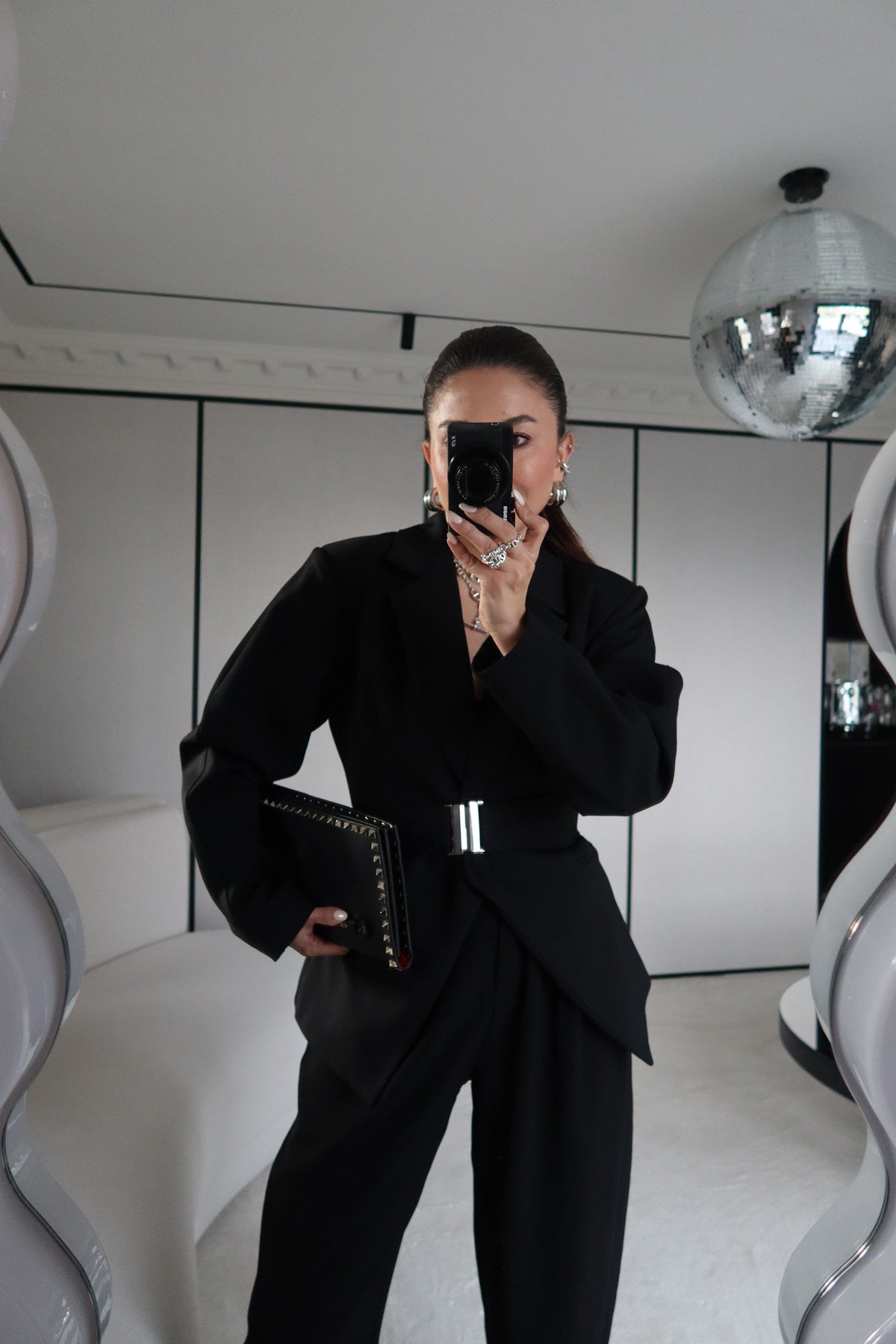 Black Double-Breasted blazer with Belt Detail