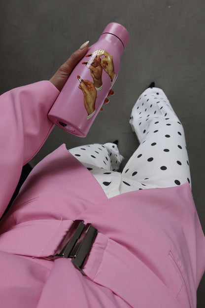 Pink Double-Breasted blazer with Belt Detail