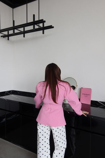 Pink Double-Breasted blazer with Belt Detail