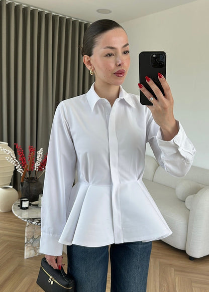 Poplin Shirt with Ballerina Skirt-white