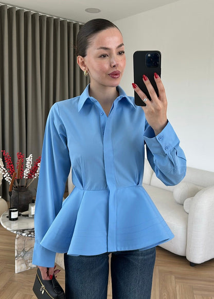Poplin Shirt with Ballerina Skirt -  BLUE