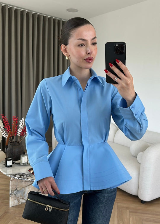 Poplin Shirt with Ballerina Skirt -  BLUE